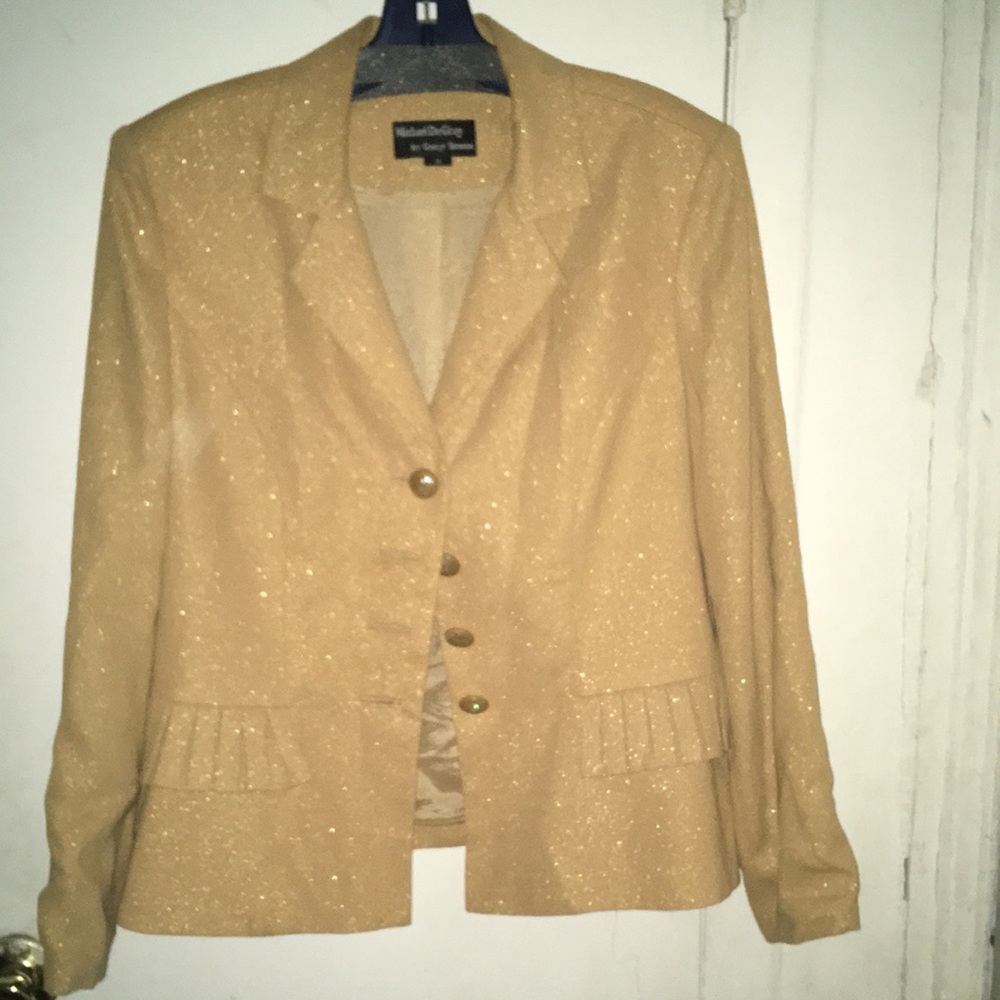 Michael DeGray Jacket from the suit, light mustard sparkling fabric, 14